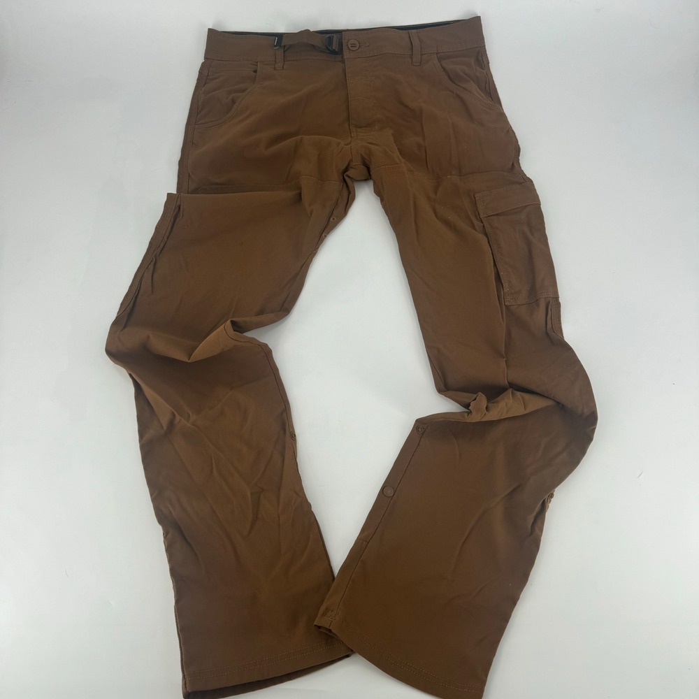 Prana Zion Slim Fit Hiking Pants Mens 34x34 Brown Stretch Cargo Roll Up Leg